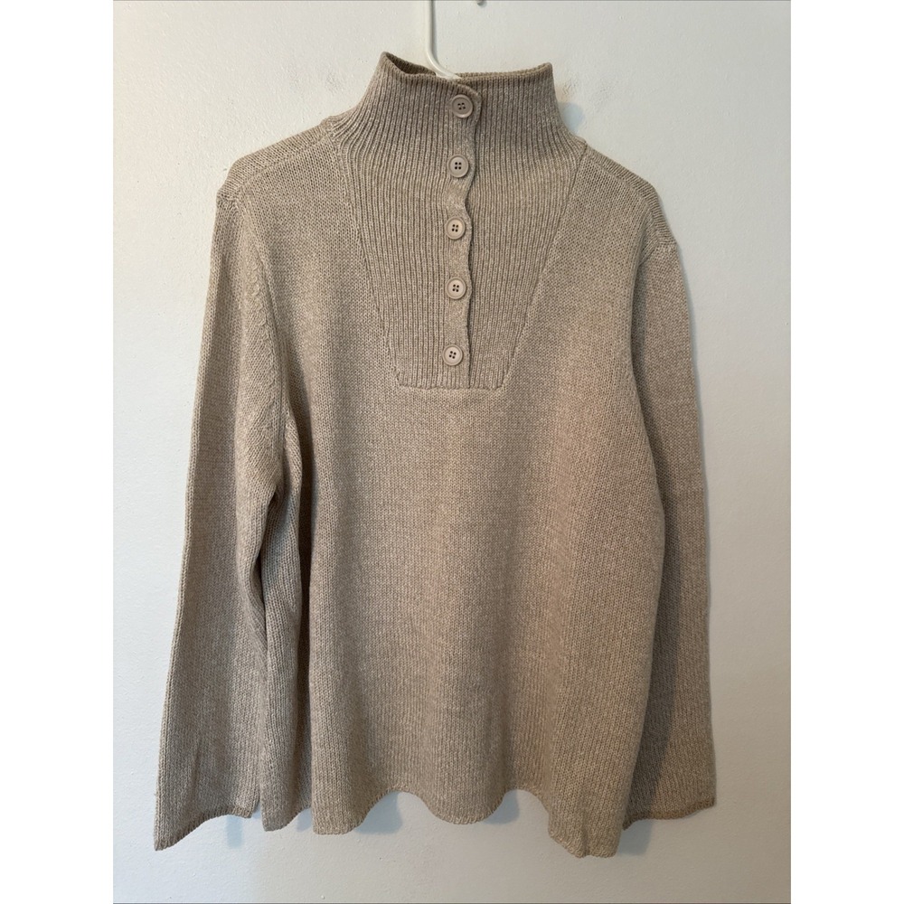Appleseeds Sweater Button Ribbed Collar Khaki Beige New Size PXL Nautical Soft